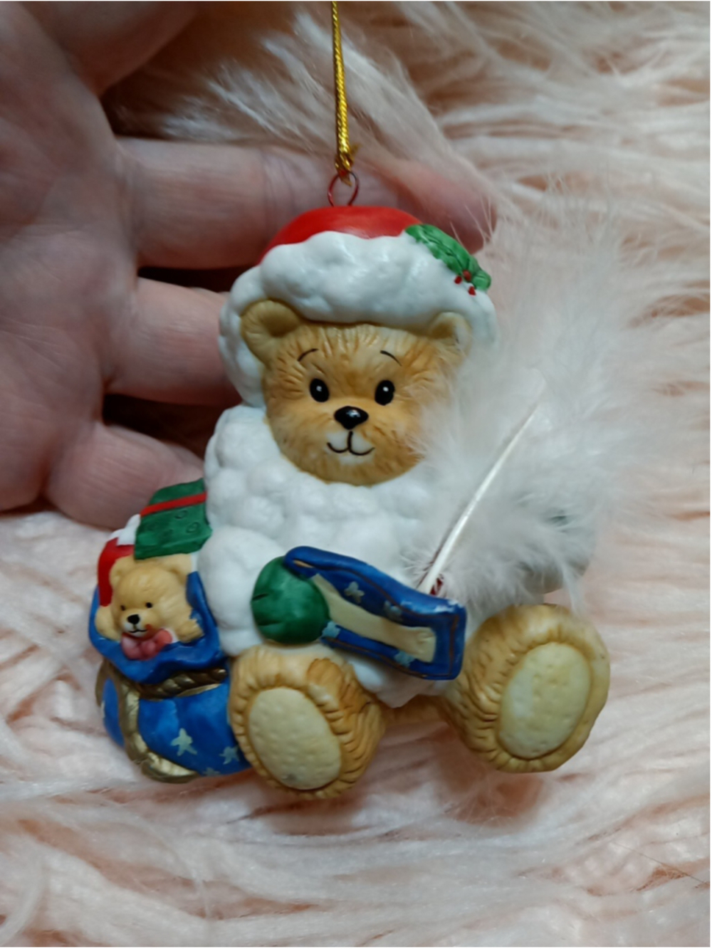 Santa Claus Bear Chapeau Noelle- Lucy Rigg Hanging Ornament Bag Of Toys List